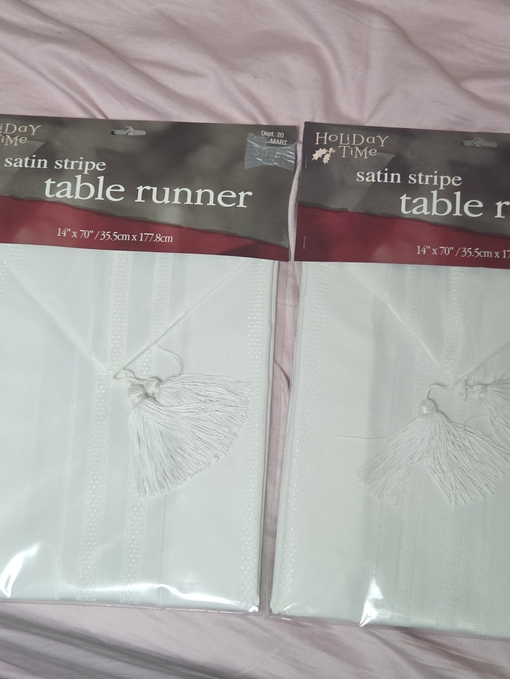 Holiday Time White Satin Stripe Table Runners with Tassels (Set of 2)